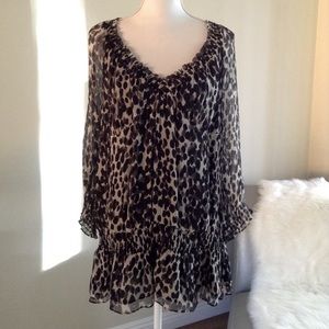 Plus Size Animal Print Ruffled V Neck Top